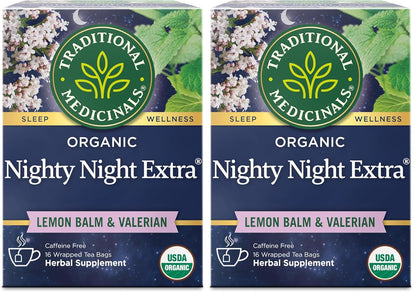 Traditional Medicinals Organic Nighty Night Extra Tea With Valerian Root for Relaxation, 16 Tea Bags (Pack of 1)
