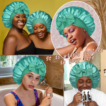 Satin Bonnet for Sleeping Cap Double Layer Hair Bonnet with Elastic Tie Band for Curly Hair Night Cap (Bean Paste + Pink)