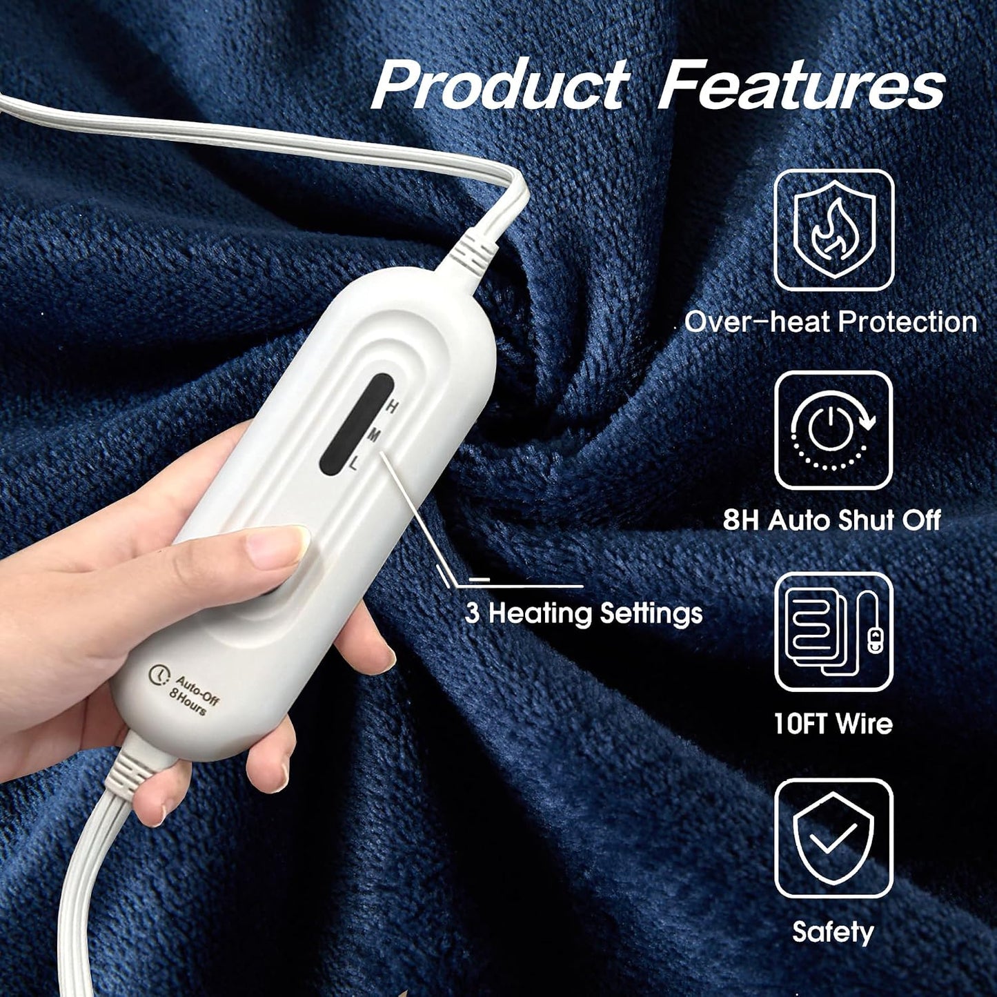 Tefici Heated Blanket Throw 50"x60", Ultra Soft 2-Layer Flannel Electric Blanket, for Home Office Sofa,3 Heat Settings, 4H Auto Off, ETL FCC Certified, Overheat Protection, Machine Washable, Camel