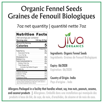 Organic Fennel Seeds 1.75 LB LARGE Bulk Bag - Gluten Free, Non GMO, For Fennel Tea and Cooking - Non Irradiated by Jiva Organics