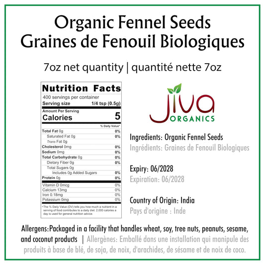 Organic Fennel Seeds 1.75 LB LARGE Bulk Bag - Gluten Free, Non GMO, For Fennel Tea and Cooking - Non Irradiated by Jiva Organics