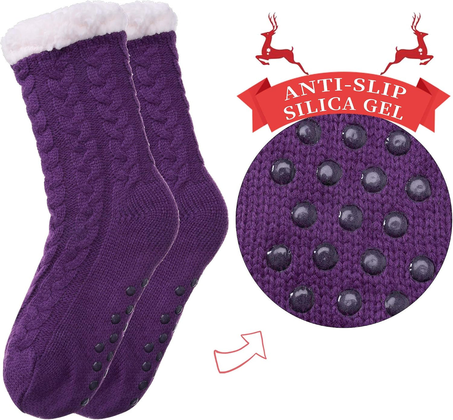 SDBING Women's Winter Super Soft Warm Cozy Fleece Lined Fuzzy Slipper Socks with Grippers