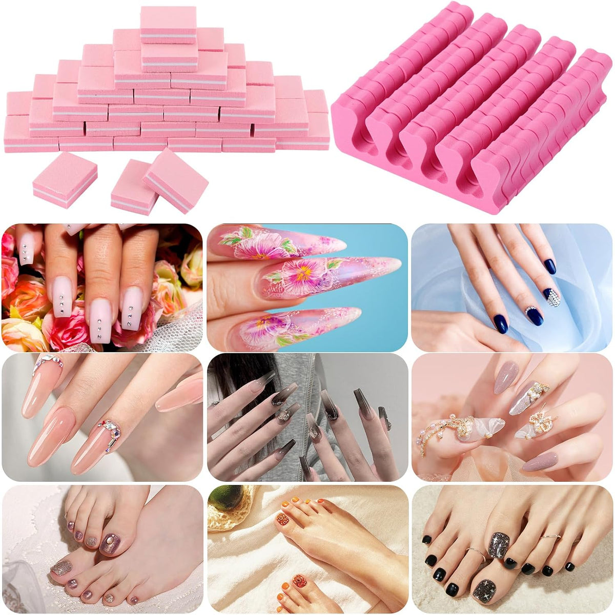 48pcs Sponge Toe Separators Pedicure Set for Nail Polish- Premium Nail Art Painting and Polishing Tool Kit, 4 Funy Color