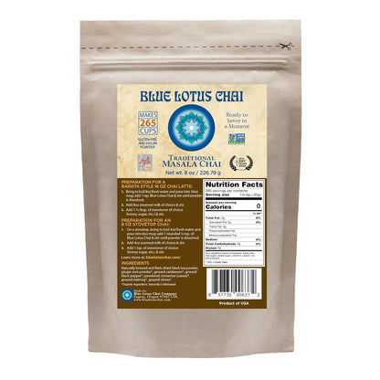Blue Lotus Chai - Traditional Masala Chai - Makes 100 Cups - 3 Ounce Masala Spiced Chai Powder with Organic Spices - Instant Indian Tea No Steeping - No Gluten