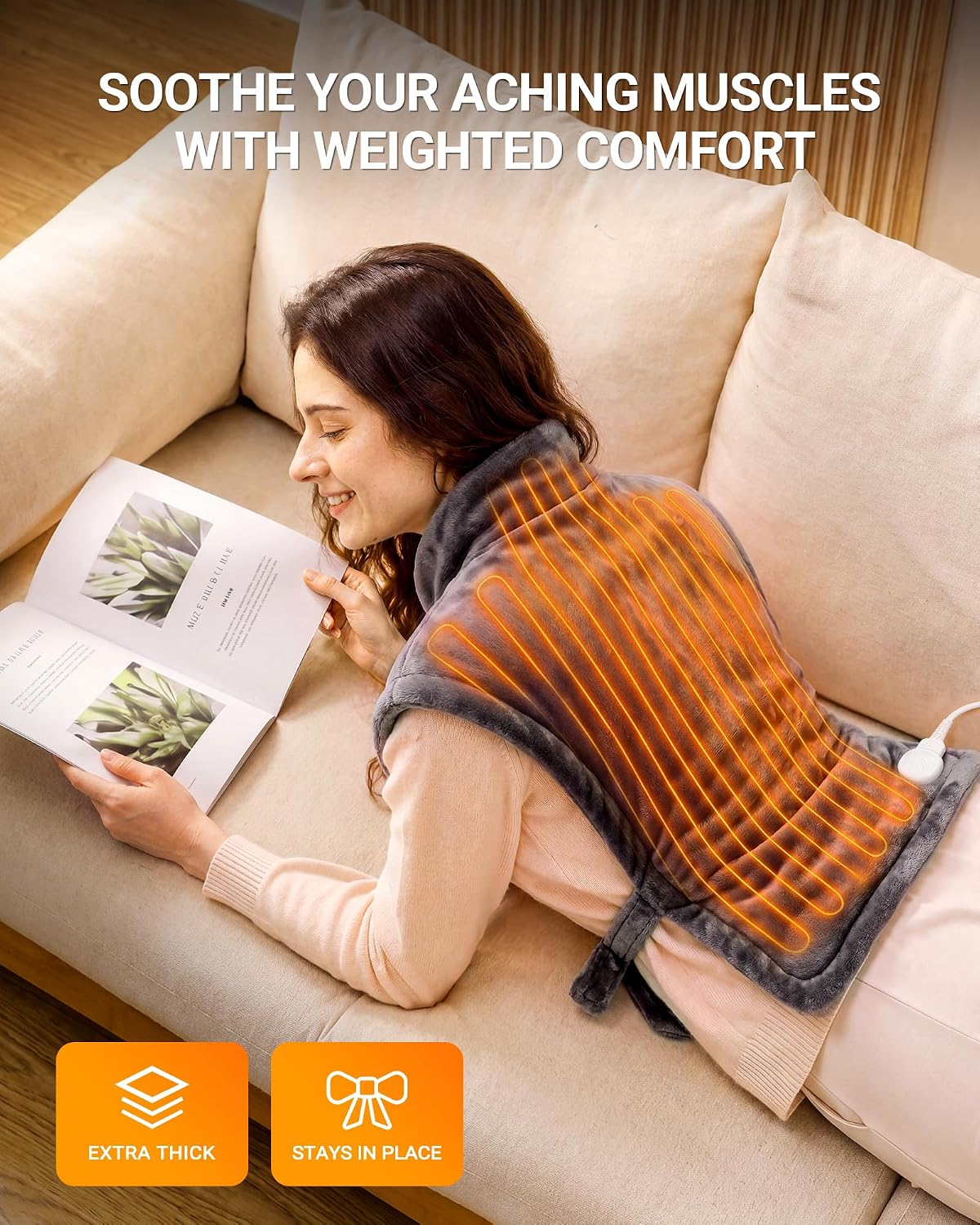 Electric Heating Pad for Shoulder Back: Heated Wrap for Neck 100°F-150°F, 6 Heat Levels, Weighted Heat pad 33x24in - LCD Display, Auto Shut-Off, Flannel Gifts for Women Men