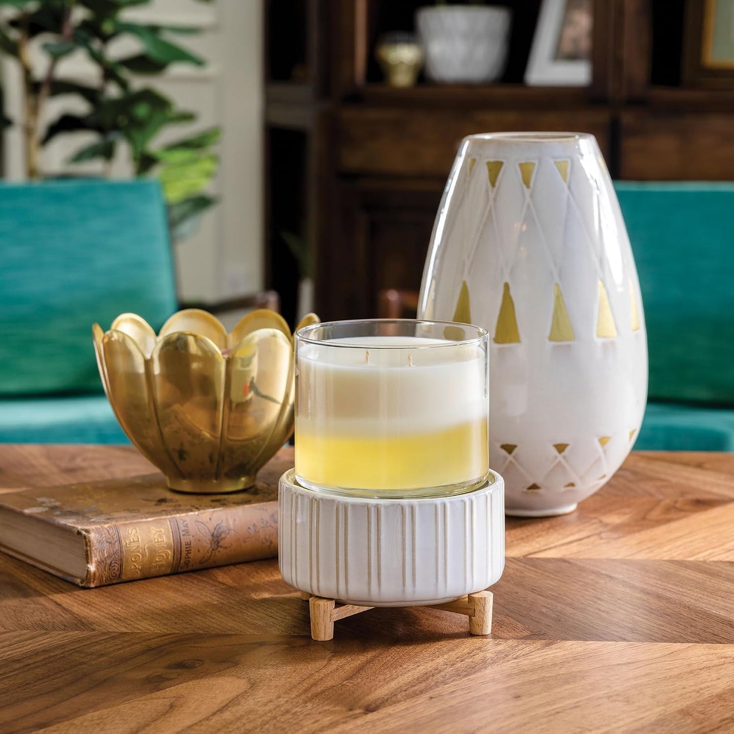 Candle Warmers ETC 2-in-1 Candle and Fragrance Warmer for Warming Scented Candles or Wax Melts and Tarts with to Freshen Room, Primitive Black and Bronze