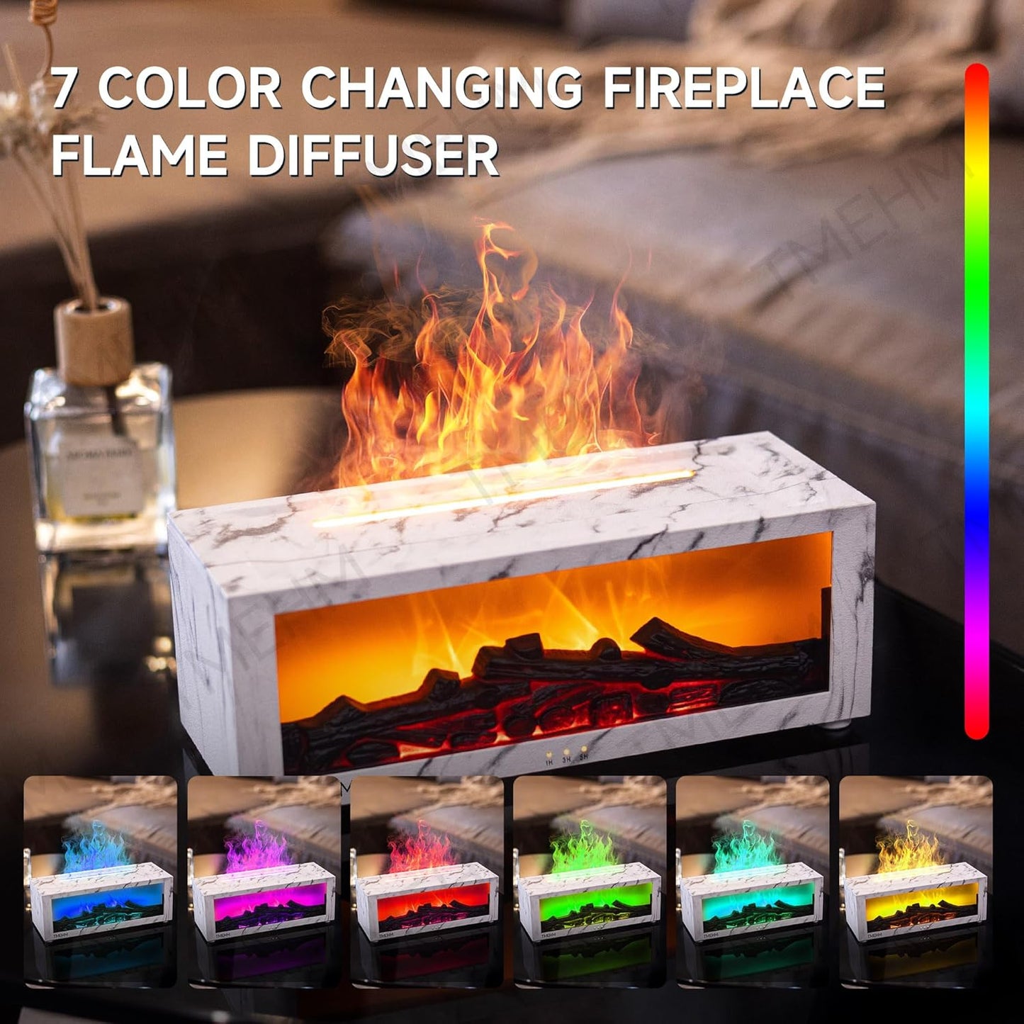 TMEHM Fireplace Flame Air Diffuser Humidifier,7 Colors Aromatherapy Essential Oil Diffuser,Ultrasonic Aroma Humidifier with Timer for Home,Bedroom,Office,Yoga (Black)