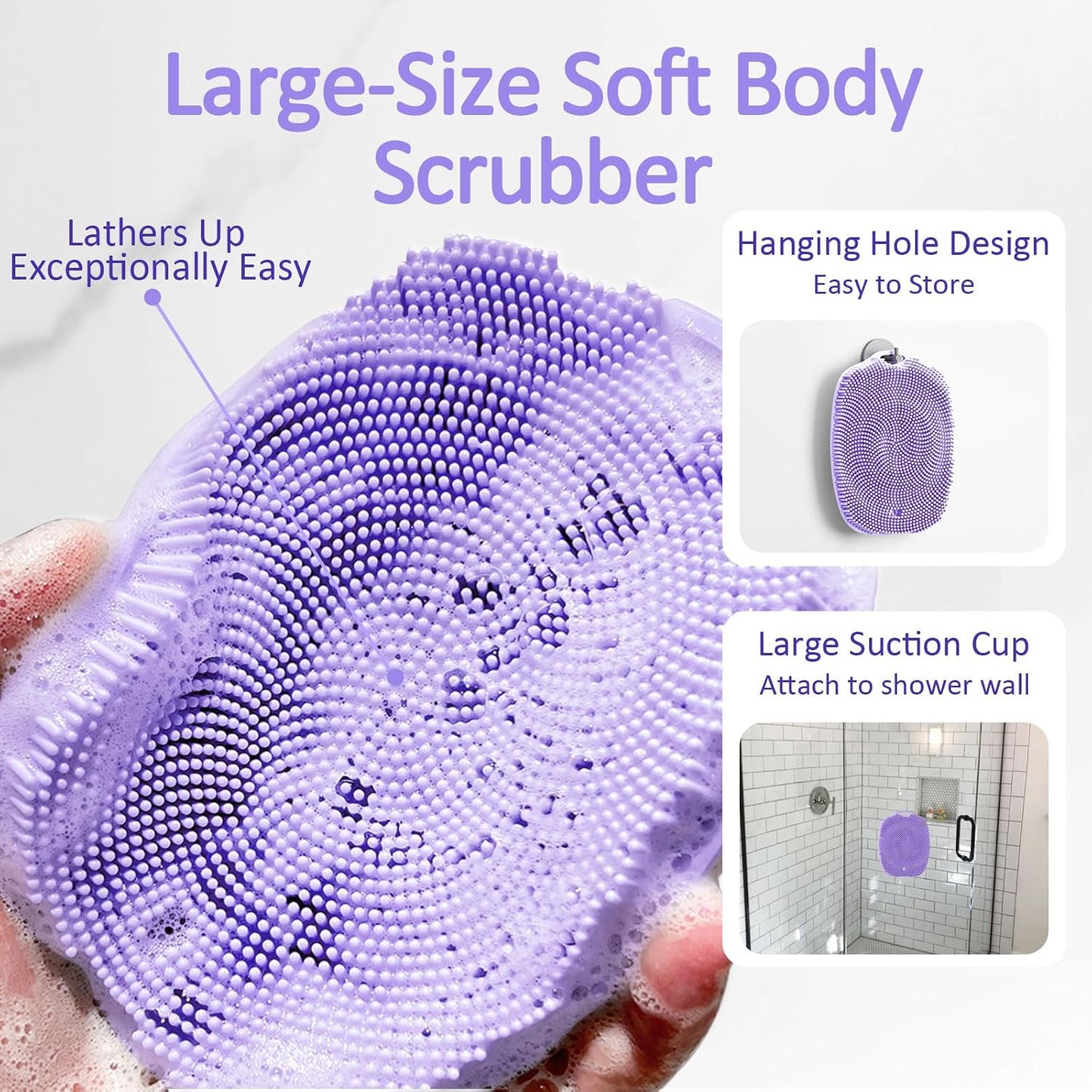 Soft Silicone Body Scrubber, Gentle Like a Hand Exfoliating Your Skin and Build Up Lather Easily, Back Large Suction Cup Easy to Store, Long-Lasting & Deep Clean (Pink)