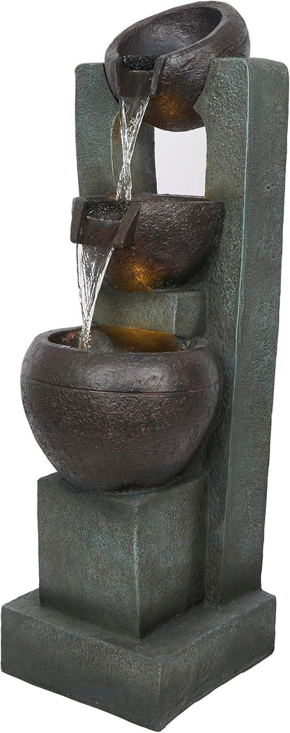 Alpine Corporatio 14" Tall Stoned Jar Cascading Water Fountain with LED Lights, Elegant Tabletop Water Feature for Home, Office, Living Room, and Bedroom Decor, Gray