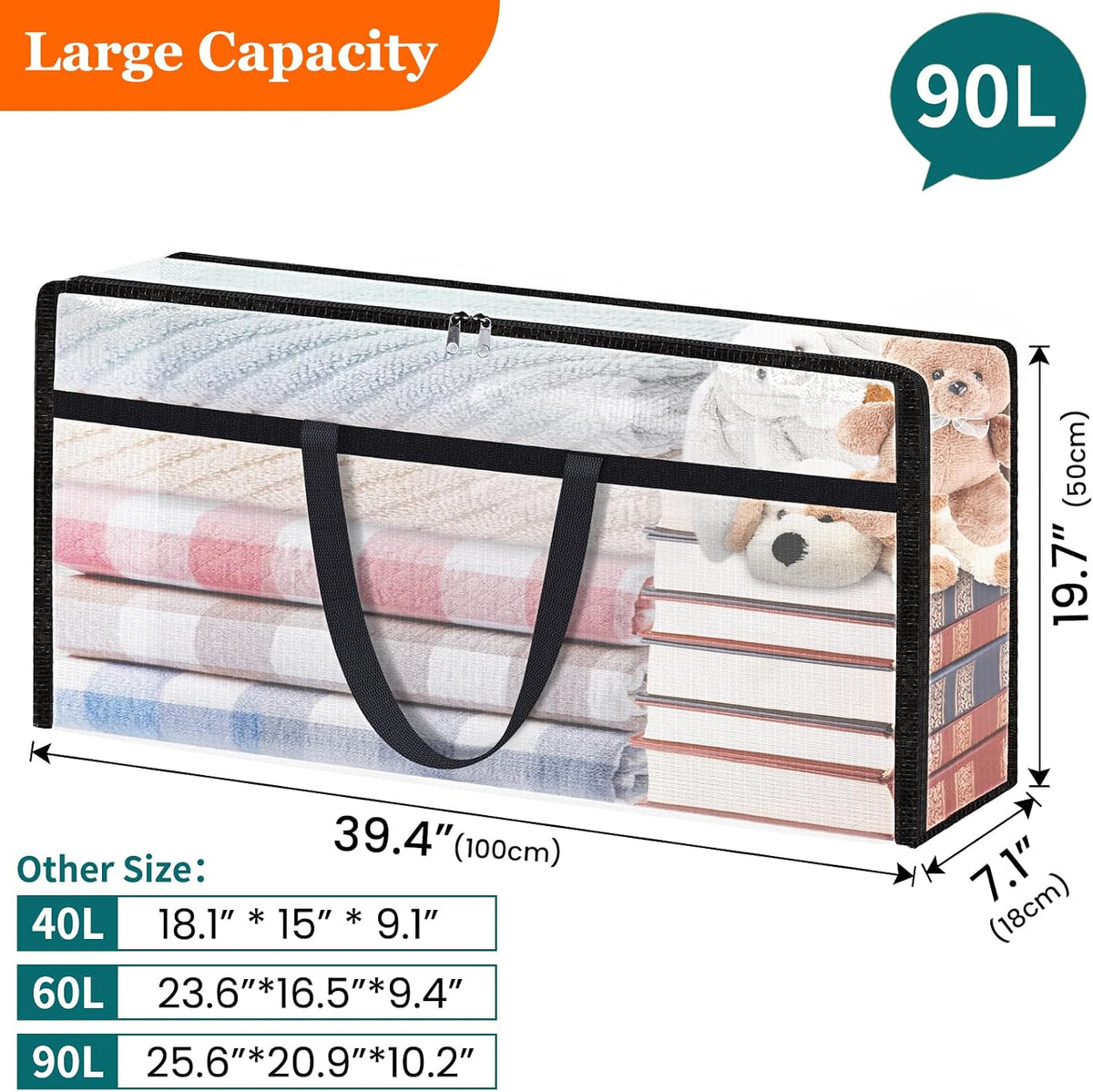 TasticTotes 6 Pack Clear Storage Bags for Comforter, Clothes & Bedding, 40L