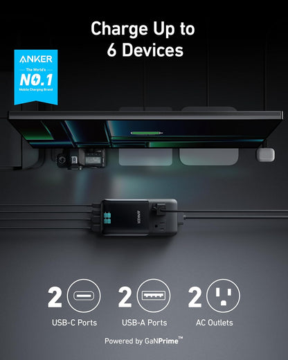Anker Prime Charging Station, 140W 6-in-1 Travel Power Strip, 2 USB C