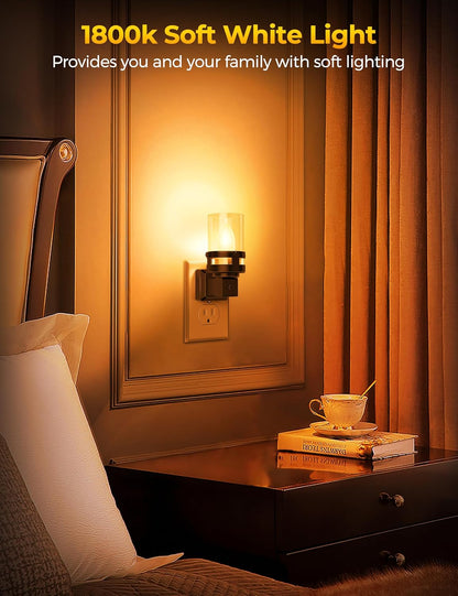 Briignite Flameless Candle Night Light, 2 Pack, Night Lights Plug into Wall, Candle Nightlight with Light Sensor, 0-100LM Dimmable LED Night Light Plug in, 1800K Amber Nightlight for Hallway Bathroom
