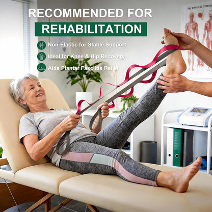 Acozycoo Stretching Strap with Loops,Non-Elastic Yoga Strap for Physical Therapy,Knee Replacement Recovery & Plantar Fasciitis,Leg Stretcher Band for Flexibility & Hamstring Rehab