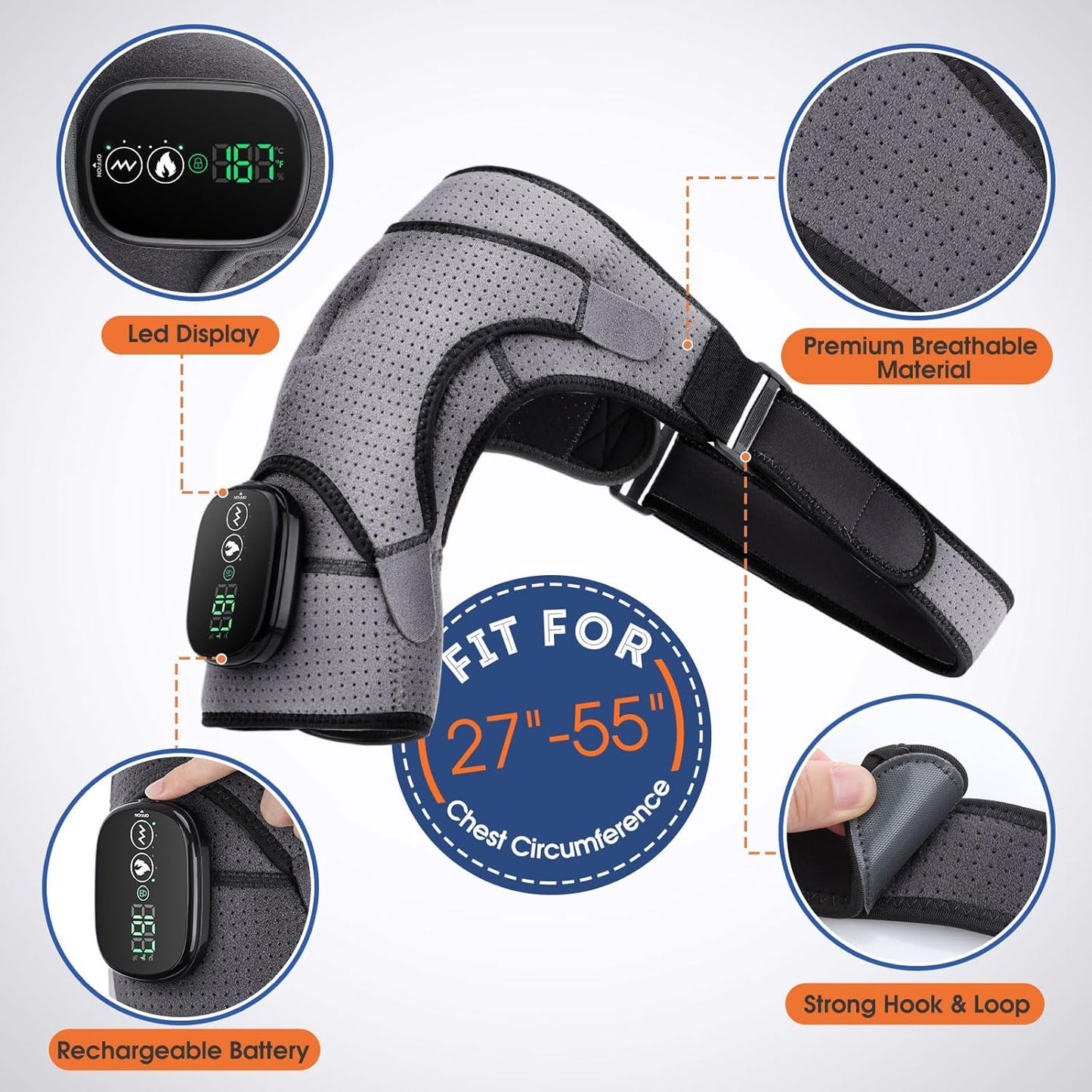 Cordless Shoulder Heating Pad with Massage, FSA Eligible Items List, Heated Shoulder Wrap Massager for Pain, Rotator Cuff Heating Pad HSA Approved Products Only
