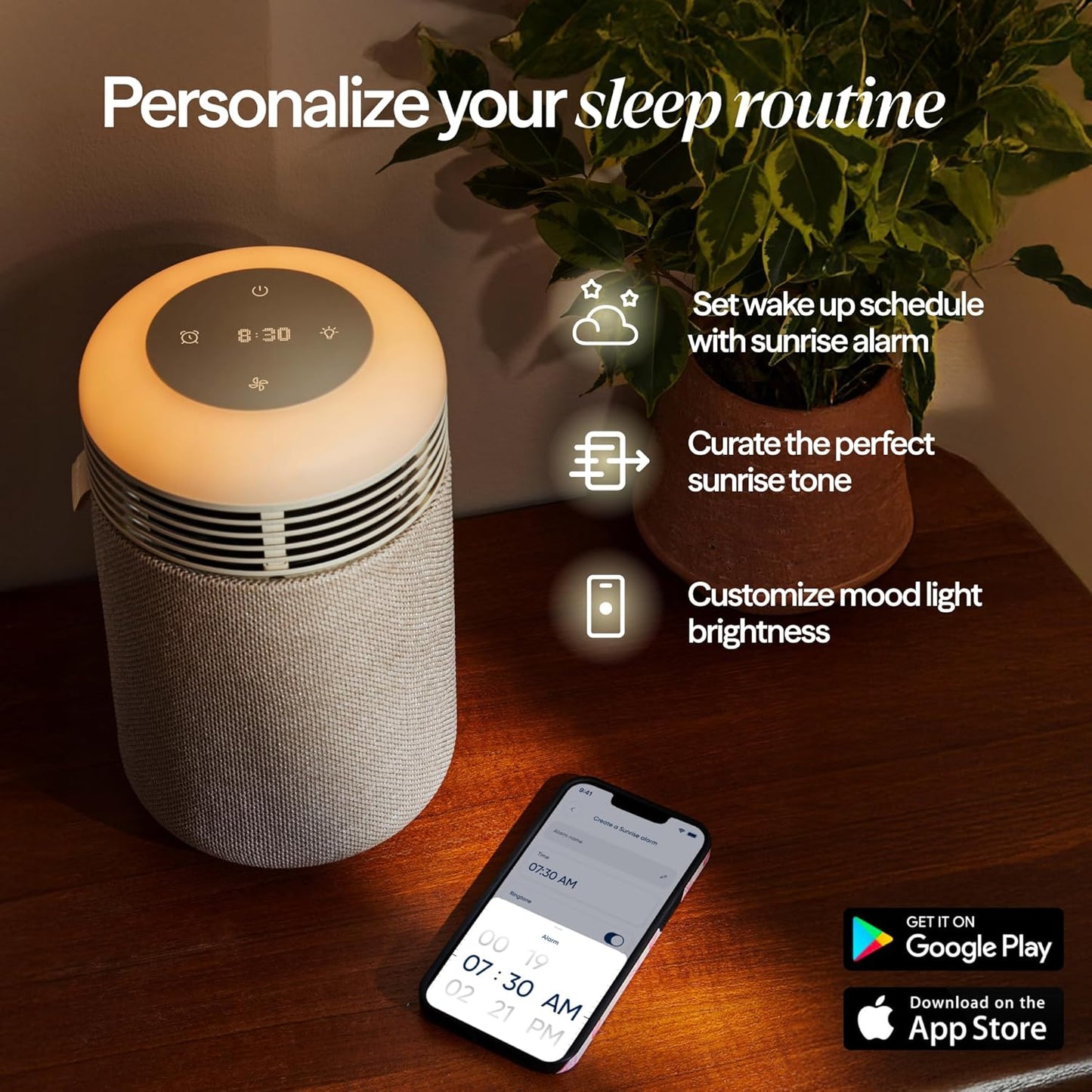 BLUEAIR Air Purifier & Sunrise Alarm Clock for Bedroom, Nursery – HEPASilent™, Wake-Up Light, White Noise & Soothing Sounds for Natural Sleep, USB-C, Mini Restful