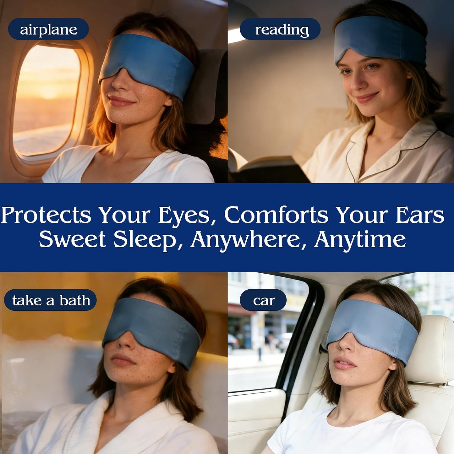 Weighted Sleep Mask for Side Sleepers, 100% Blackout Eye Mask for Sleeping with Adjustable Strap, Dual-Sided Cooling Silk & Warm Cotton Blindfold, Zero Pressure Eye Cover for Travel, Nap & Yoga