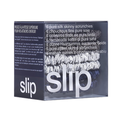 Slip Silk Hair Ties — Skinny Silk Black Scrunchies, No Damage, No Crease, Anti-Breakage |100% Mulberry Silk | All Hair Types | Made with Proprietary Slipsilk™ | Set of 4