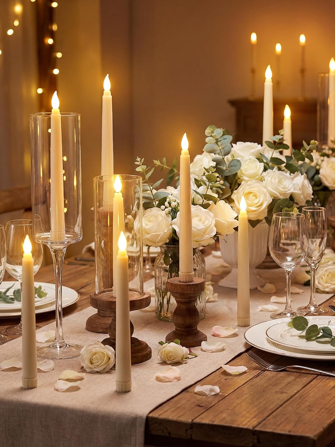 Treela 24 Pcs Flameless Taper Candles Battery Operated Bulk Fake Candles Light LED Candle Sticks Flickering Tapered for Easter Wedding Anniversary Decoration(Basic,11 Inch,Ivory)