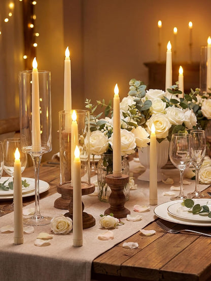 Treela 24 Pcs Flameless Taper Candles Battery Operated Bulk Fake Candles Light LED Candle Sticks Flickering Tapered for Easter Wedding Anniversary Decoration(Basic,11 Inch,Ivory)