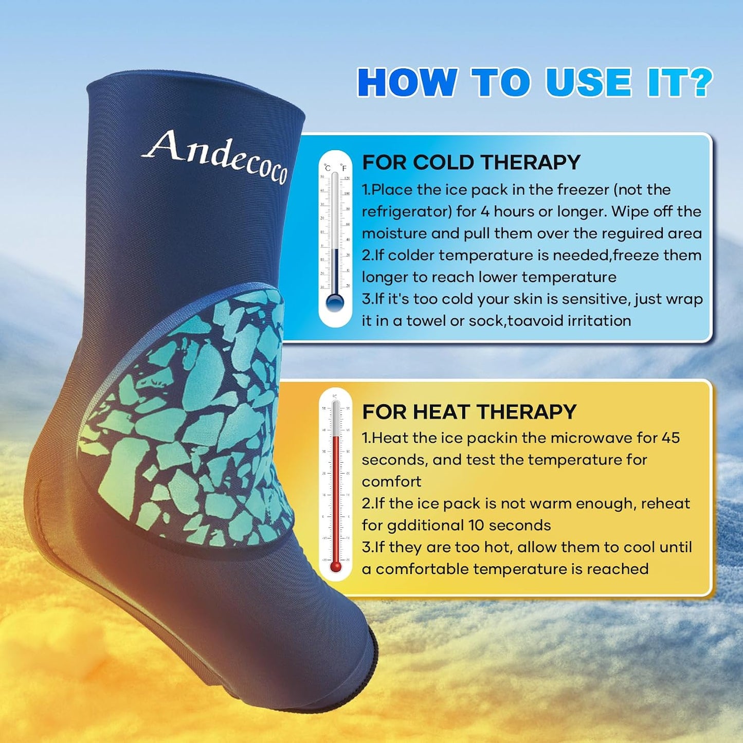 Ankle Ice Pack Wrap Reusable Foot Ice Pack Compression Freeze Sleeve for Ankle Sprain, Plantar Fasciitis, Achilles Tendonitis