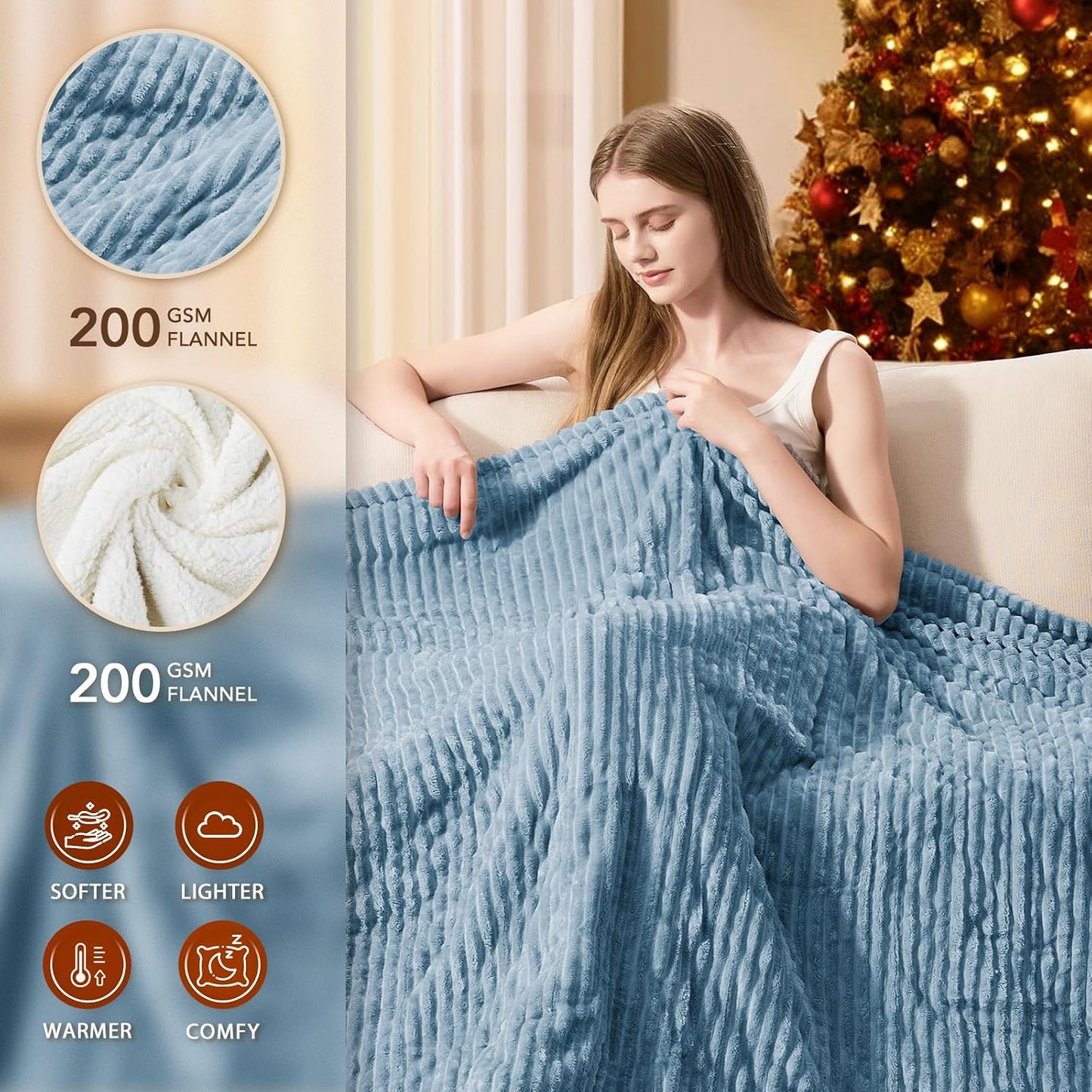 Homemate Heated Blanket Electric Throw - 50"x60" Heating Blanket Throw 1/2/4/6/8 Hours Auto-Off 10 Heat Levels Over-Heat Protection Soft Flannel Sherpa Heater ETL Certification
