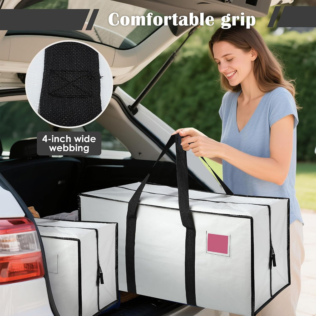 Moving Bags Heavy Duty 210GSM with Full-Open Side Zipper, 93L 220lbs Waterproof Foldable Storage Totes for College Dorm Move-In, Moving Boxes Alternative & Home Organization, Blue