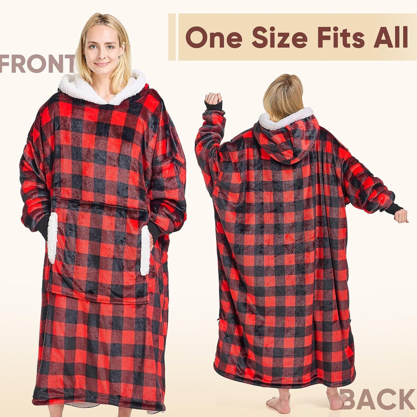 yescool Wearable Blanket Hoodie, Flannel Sherpa Fleece Blanket Sweatshirt for Adults Women Men,One Size Fits All - Colors B