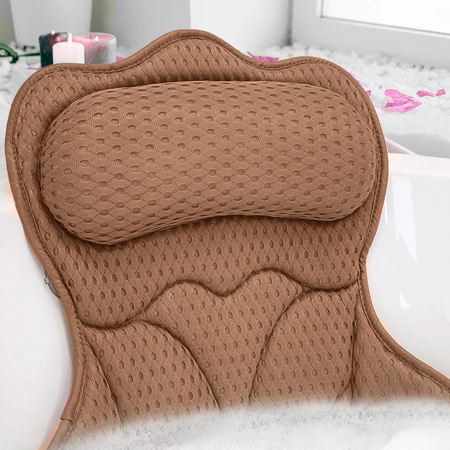 REEZEIVI Bath Pillows for Tub,Bath Pillow with 6 Non-Slip Suction Cups,Soft 4D Mesh Fabric,Bathtub Pillows for Tub Neck and Back Support,Extra Thick Luxury Bathtub Pillows,Grey