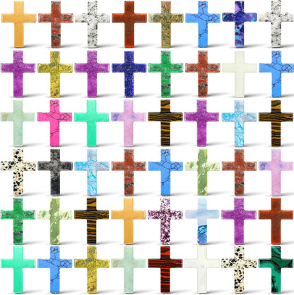 Nuenen 50 Pcs Cross Charm for Women Man Celebration Grad Decor Crystal Pocket Cross Necklace Natural Worry Stone Gift for Jewelry Making Craft Festival Decor(0.71 x 0.98 x 0.24 Inch,Fresh)