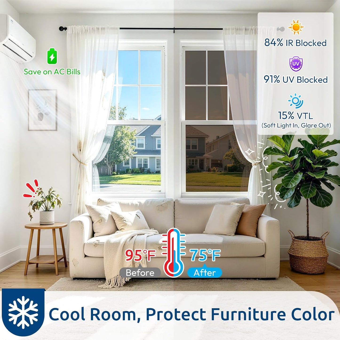 rabbitgoo Window Privacy Film One Way Window Tint for Home, Removable Reflective Heat Sun Blocking Anti UV Glass Door Covering, Mirror Tinting Film House Office, 17.5 Inch X 6.5 Feet, Black Silver