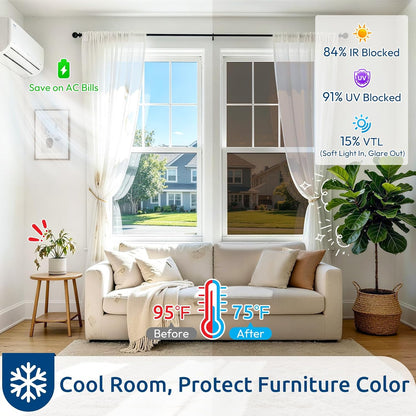rabbitgoo Window Privacy Film One Way Window Tint for Home, Removable Reflective Heat Sun Blocking Anti UV Glass Door Covering, Mirror Tinting Film House Office, 17.5 Inch X 6.5 Feet, Black Silver