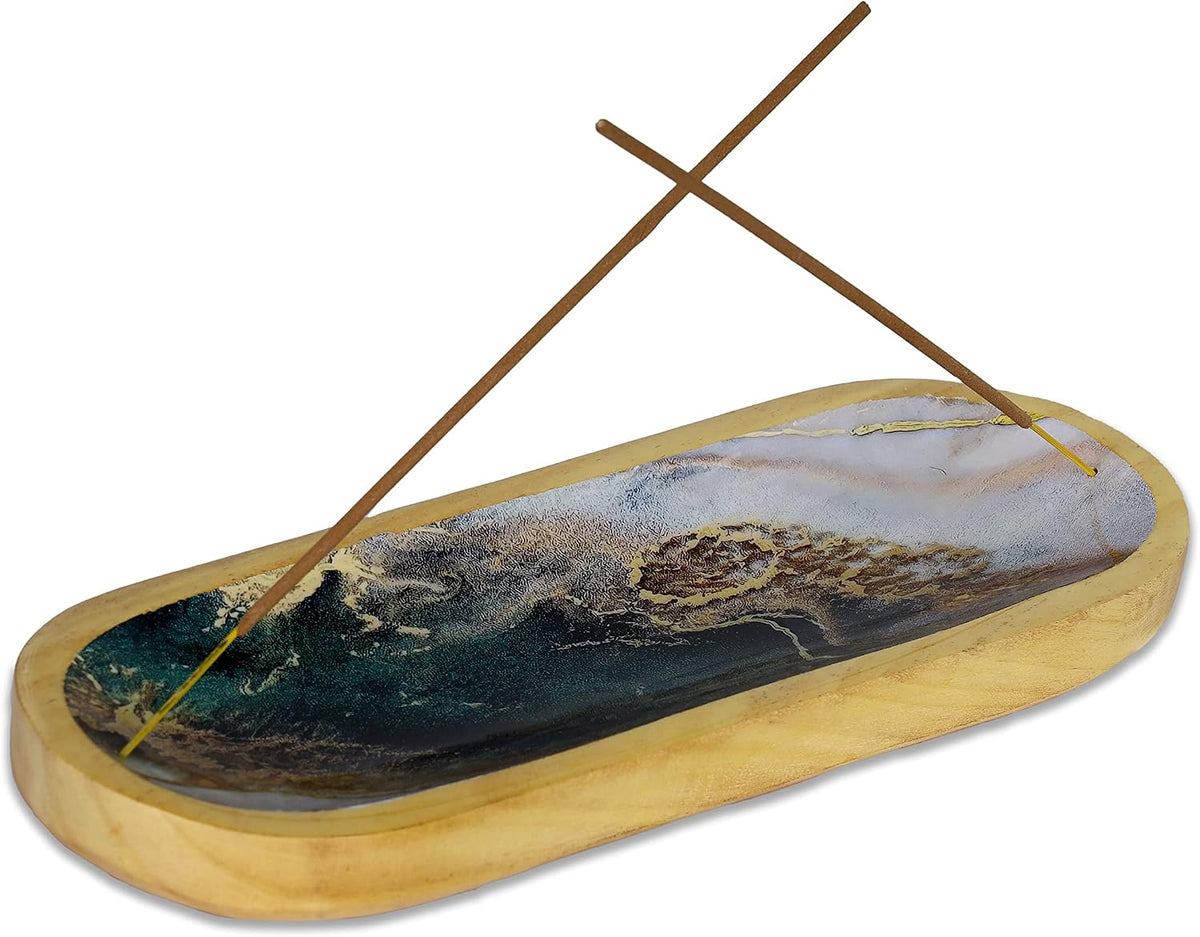 Bless-International Traditional-Handmade-Tray-Burner Wooden-Trat-Incense-Stick-Holder Ash-Catcher-Stand for-Aromatherapy-Meditation-Yoga 11x4x1.22 Inches (Wooden Tray)