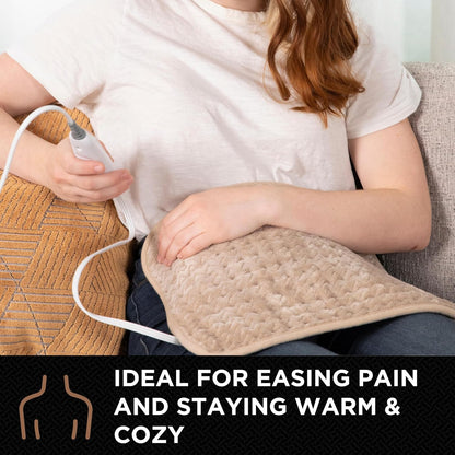 Brookstone Herringbone Portable Heating Pad - Super Soft Plush, 6 Heat Settings, Machine Washable, Easy-to-Use Controller, 16'' x 12'' for Pain Relief, Period Cramps, Warmth (Gray)