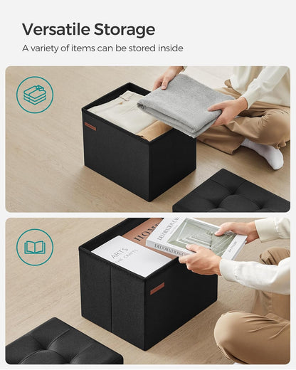 SONGMICS Mazie Collection - Small Folding Storage Ottoman, Foot Rest Stool, 12.2 x 16.1 x 12.2 Inches, 286 lb Load Capacity, for Living Room, Bedroom, Home Office, Dorm, Dark Gray ULSF102G01