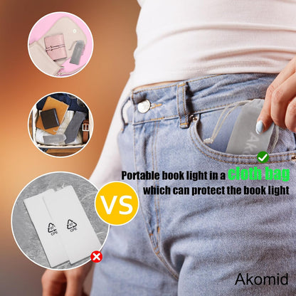 Akomid USB Rechargeable Book Light for Reading in Bed, 8 LEDs Bookmark Style Clip on, Eye-Cared Amber Light Mode for Kids, Blue Light Blocking, Stepless Dimming,Khaki