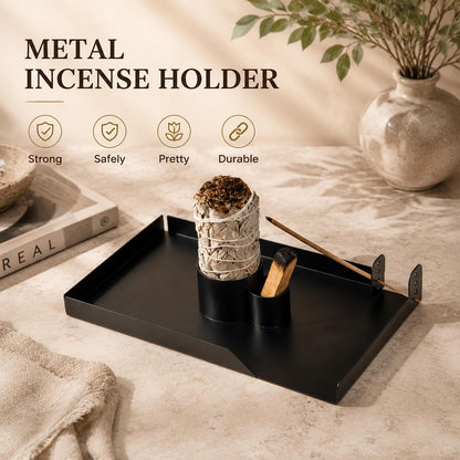 4 in 1 Incense Holder, Sage Burner Holder, Palo Santo Holder Burner, 5.47" Ash Catch Tray, Smudge Stick Holder with Handle for Incense Sticks Incense Cone, Yoga Meditation and Room Decor