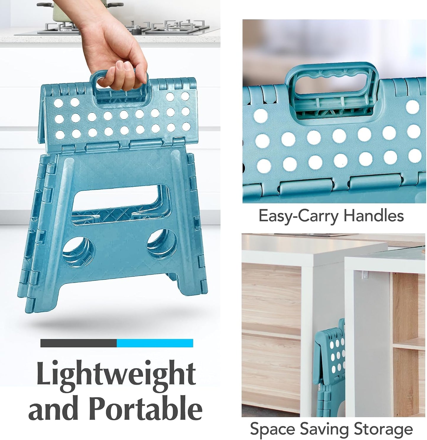 Handy Laundry Folding Step Stool - Sturdy Enough Collapsible Stool to Support Adults - Opens Easy with One Flip - Great for Kitchen, Bathroom or Bedroom (Black - 9 Inch)