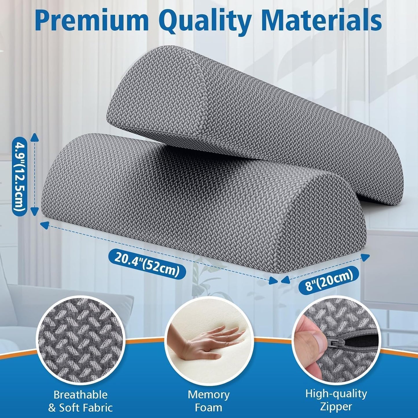 SweetSlubr Knee Pillow for Side Sleepers, Half Moon Memory Foam Bolster Pillow for Legs, Ergonomic Design Wedge Elevation Pillow for Side & Back Sleeping, Under Knee Support, Foot, Ankle, Lumbar,White