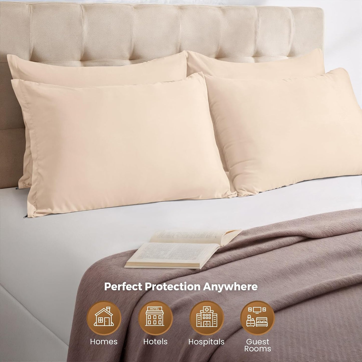 Utopia Bedding 4 Pack Pillow Protectors with Zipper Queen Size, Soft Brushed Microfiber Fabric Pillow Cases, Shrinkage and Fade Resistant Pillow Covers (White)