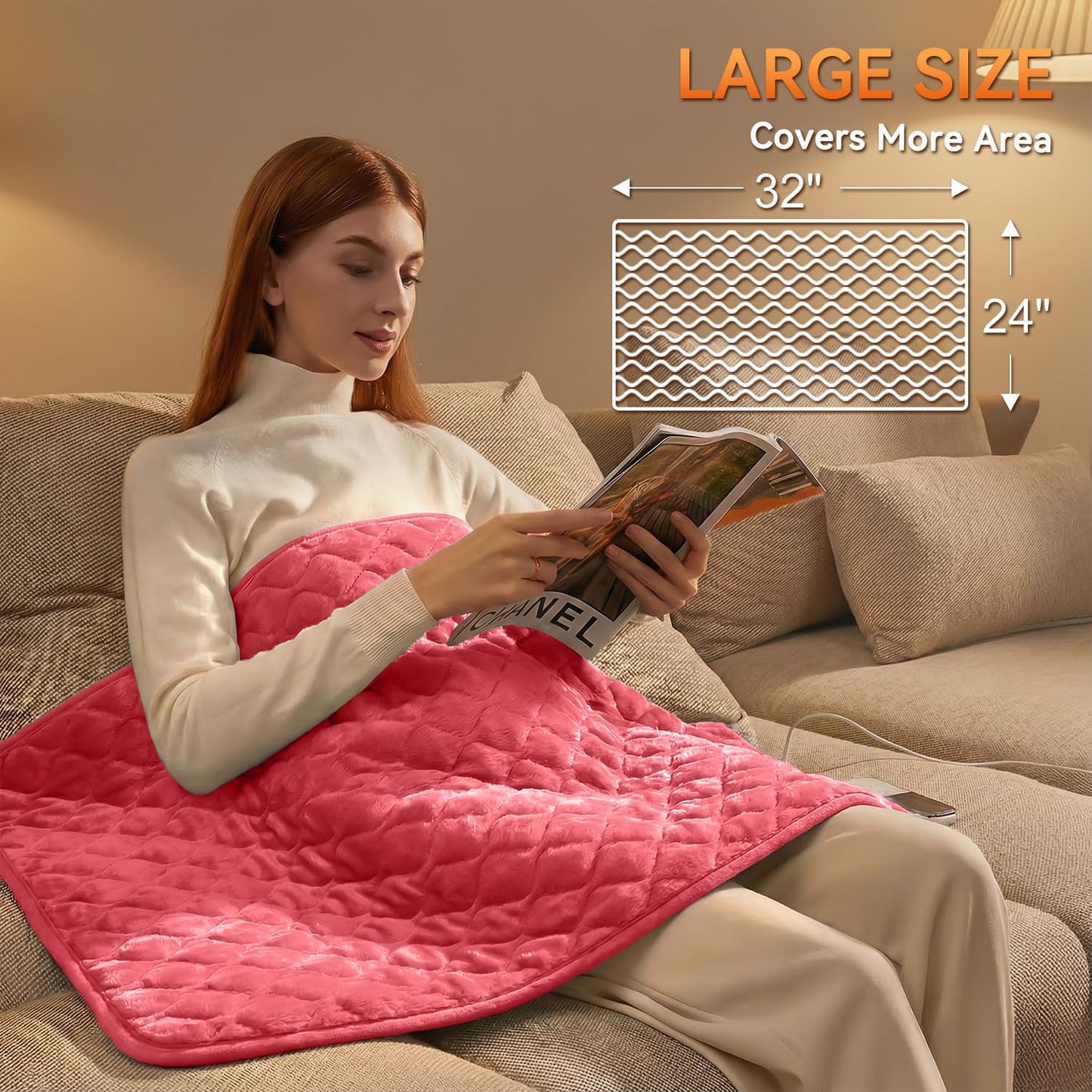 King Size Heating Pad for Back 32"x24" Extra Large Electric Heating Pad for Body Neck Shoulder Auto Shut Off Heat Pad Temperature Settings Machine Washable Gray