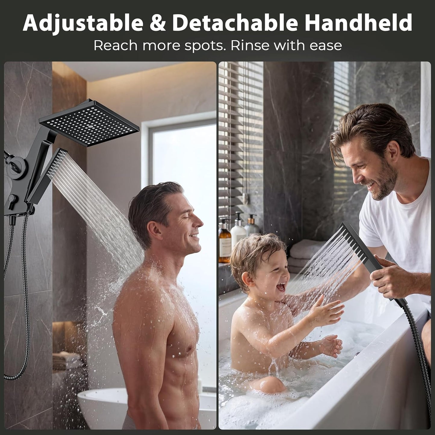 MakeFit Filtered Rain Shower Head with Handheld Combo High Pressure 12'' Rainfall Shower Heads & Hidden Detachable Wand Dual Showerhead Water Softener for Hard Water Easy Filter Replacement