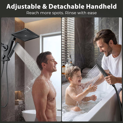 MakeFit Filtered Rain Shower Head with Handheld Combo High Pressure 12'' Rainfall Shower Heads & Hidden Detachable Wand Dual Showerhead Water Softener for Hard Water Easy Filter Replacement