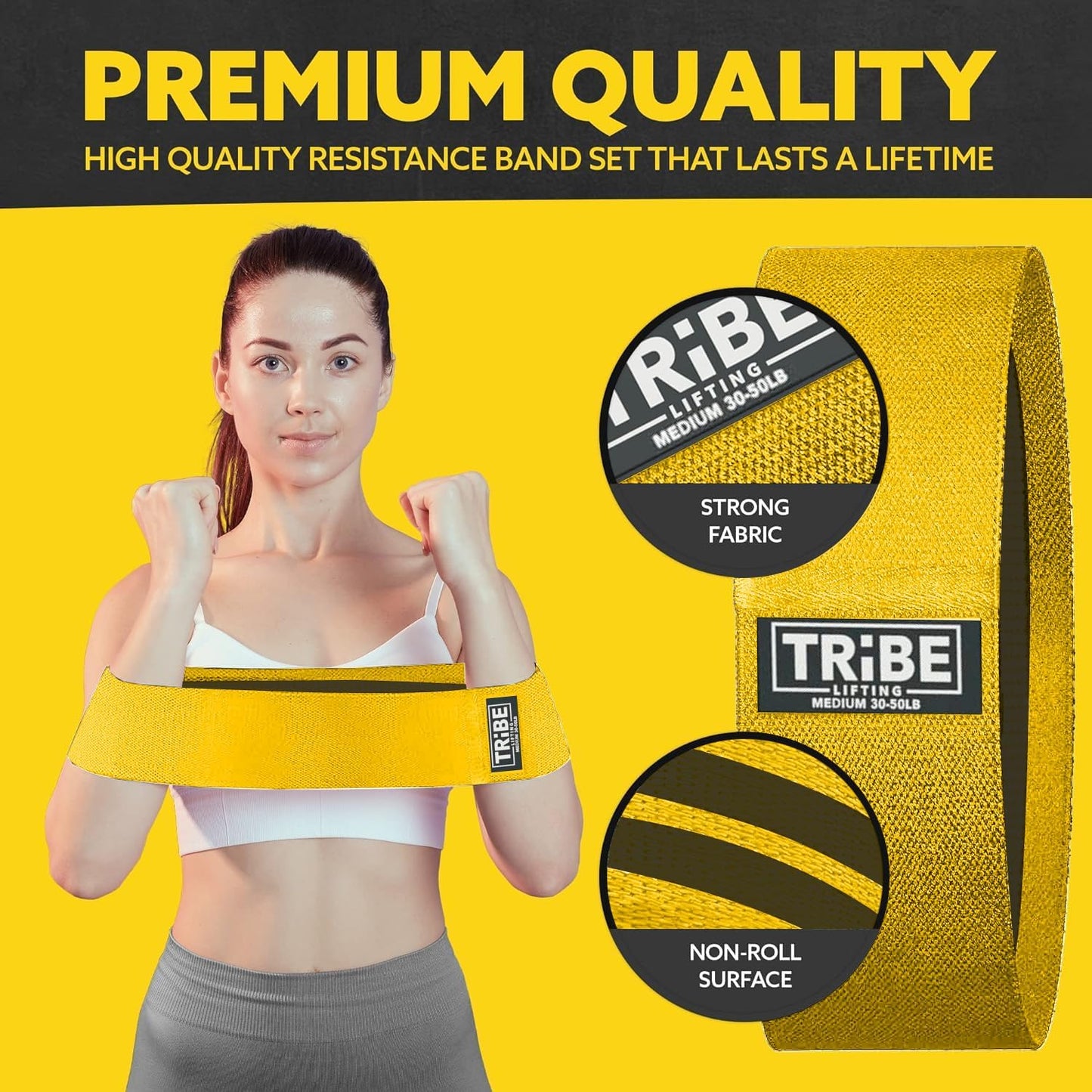 Tribe Lifting Resistance Bands for Working Out - 3 Pack Fabric Workout Bands for Women and Men - Booty Bands for Legs and Glute - Non Slip Exercise Bands Set for Squat Hip Thigh
