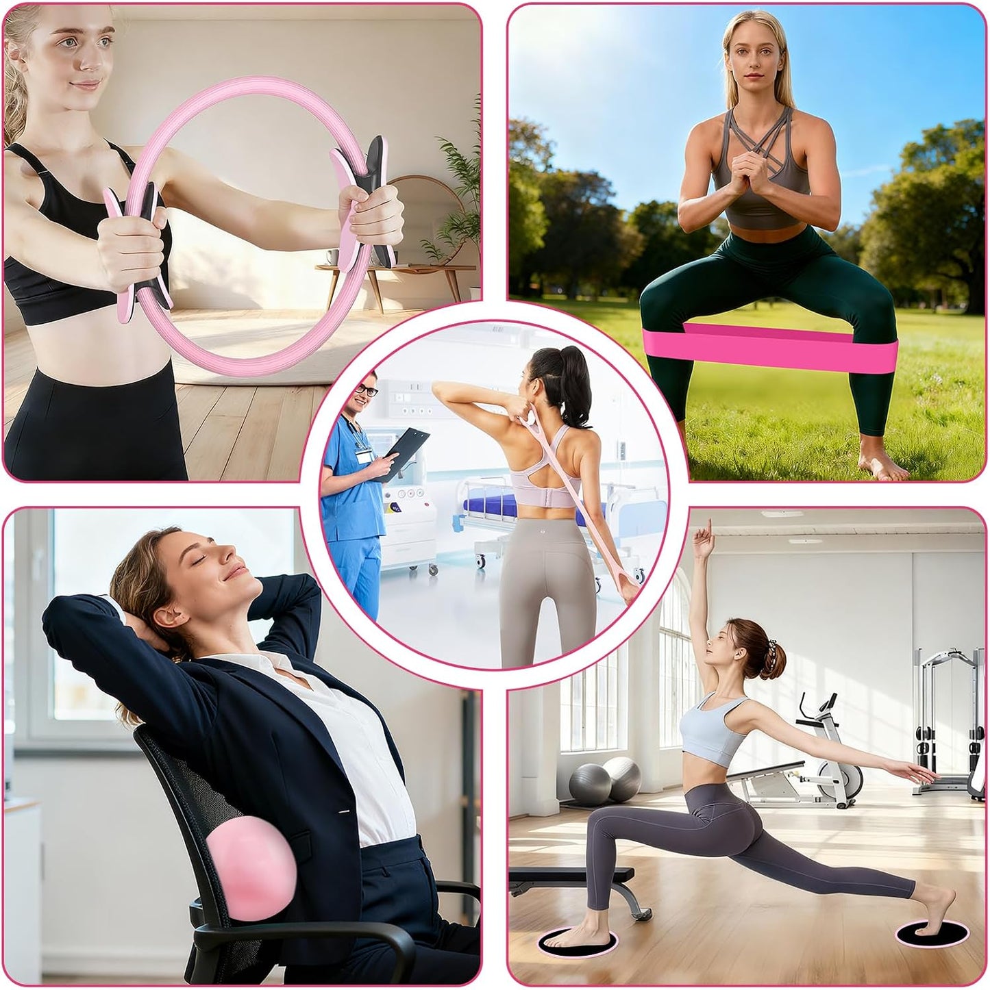 Hoedia Pilates Kit for Women, Pilates Equipment Ring and Ball Set with Resistance Bands, Yoga Strap, Core Sliders, Socks, Bag & Guide for Starter Home Workout Fitness Gym Essentials