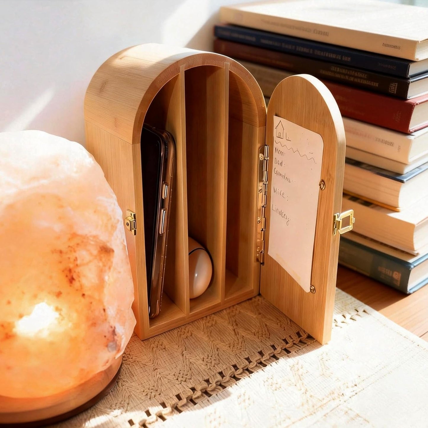 Bamboo Phone Jail with Lock, Phone Box for Family Time