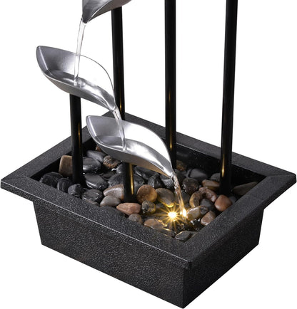 Tabletop Water Fountain, Modern Indoor Waterfall Feature with LED Light, Soothing Zen Desktop Fountain for Home Office Bedroom Relaxation Decor 13.7 Inch