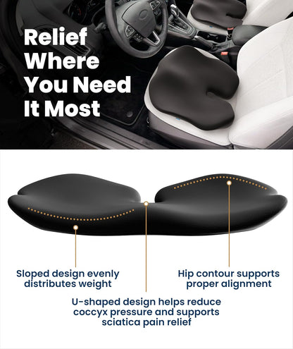 Everlasting Comfort Car Seat Cushion for Driving - Orthopedic Car Cushion for Office, Travel, Gaming Chair Memory Foam Driver Booster for Short People, Non-Slip, Washable Cover, Back & Sciatica Relief