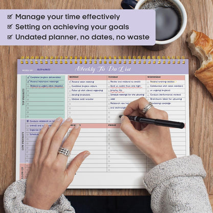 Taja Weekly To Do List Notepad, Undated Weekly Planner Pad, 8.5" x 11"