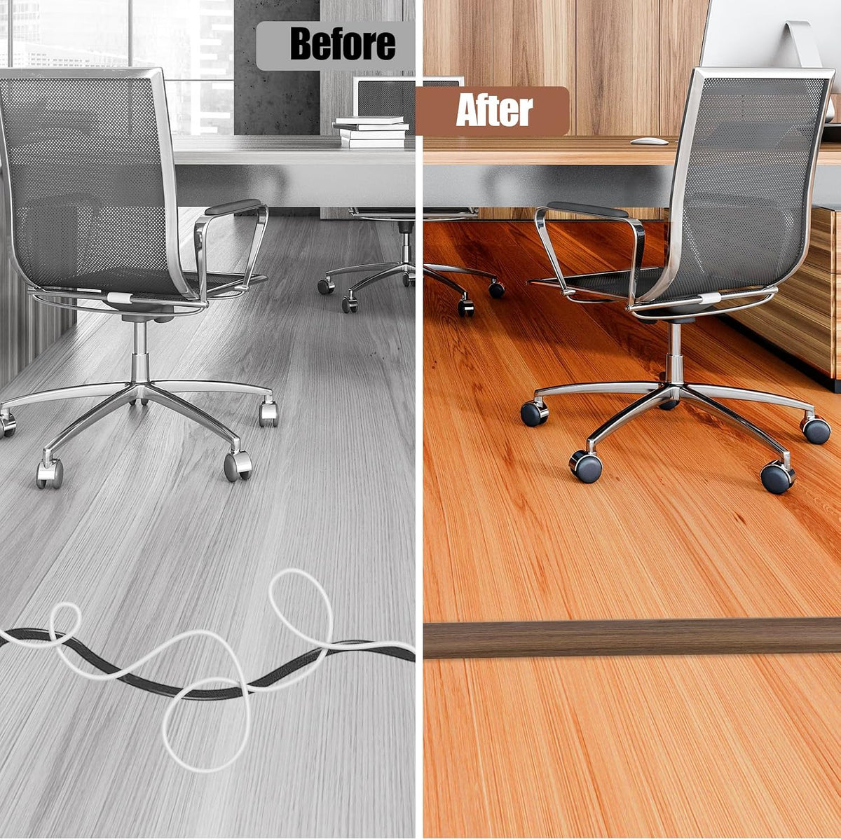 Floor Cord Cover Self Adhesive Cord Hider,10FT Cable Management, Extension Strip Protector for Wires, Prevent Cable Trips for Offices, Gyms, Exhibitions Cavity 0.39"(W) x 0.27"(H) BrownWood