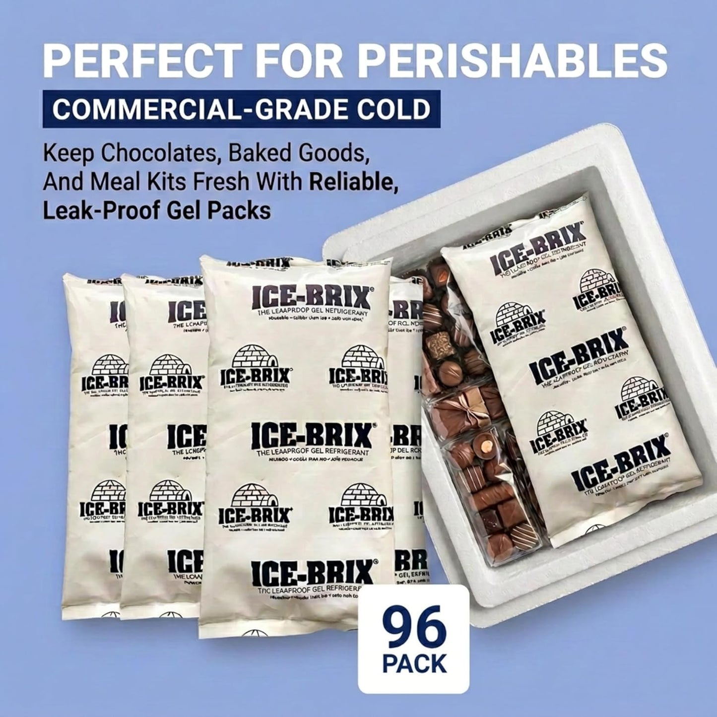 ICE-BRIX Reusable Gel Ice Packs for Shipping, 5 x 2.75 x 0.75 in, 3 oz White (96 Pack) - Compact Cold Packs for GLP-1 Medication Mailers, Lunch Boxes, Small Coolers, Frozen Food & Perishables